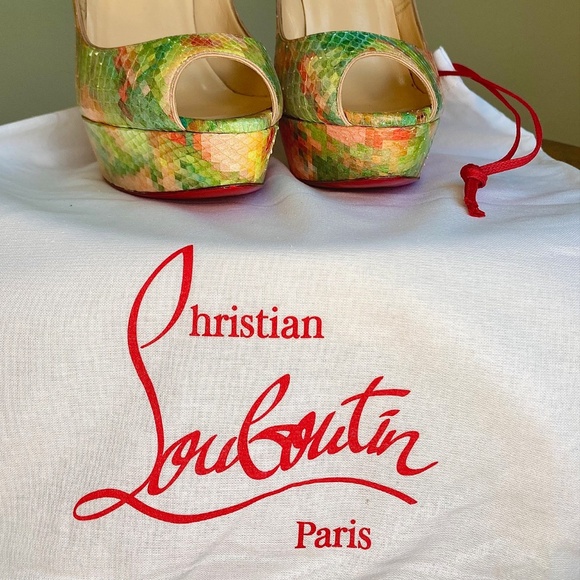 Excellent Christian Louboutin Troca 140 Python Pixel - Red Bottoms Size EU 38 - Picture 16 of 16